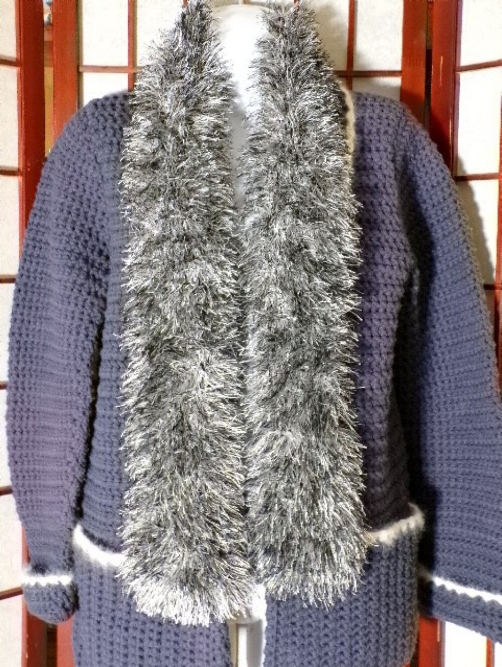 Handmade Black White Eyelash Scarf